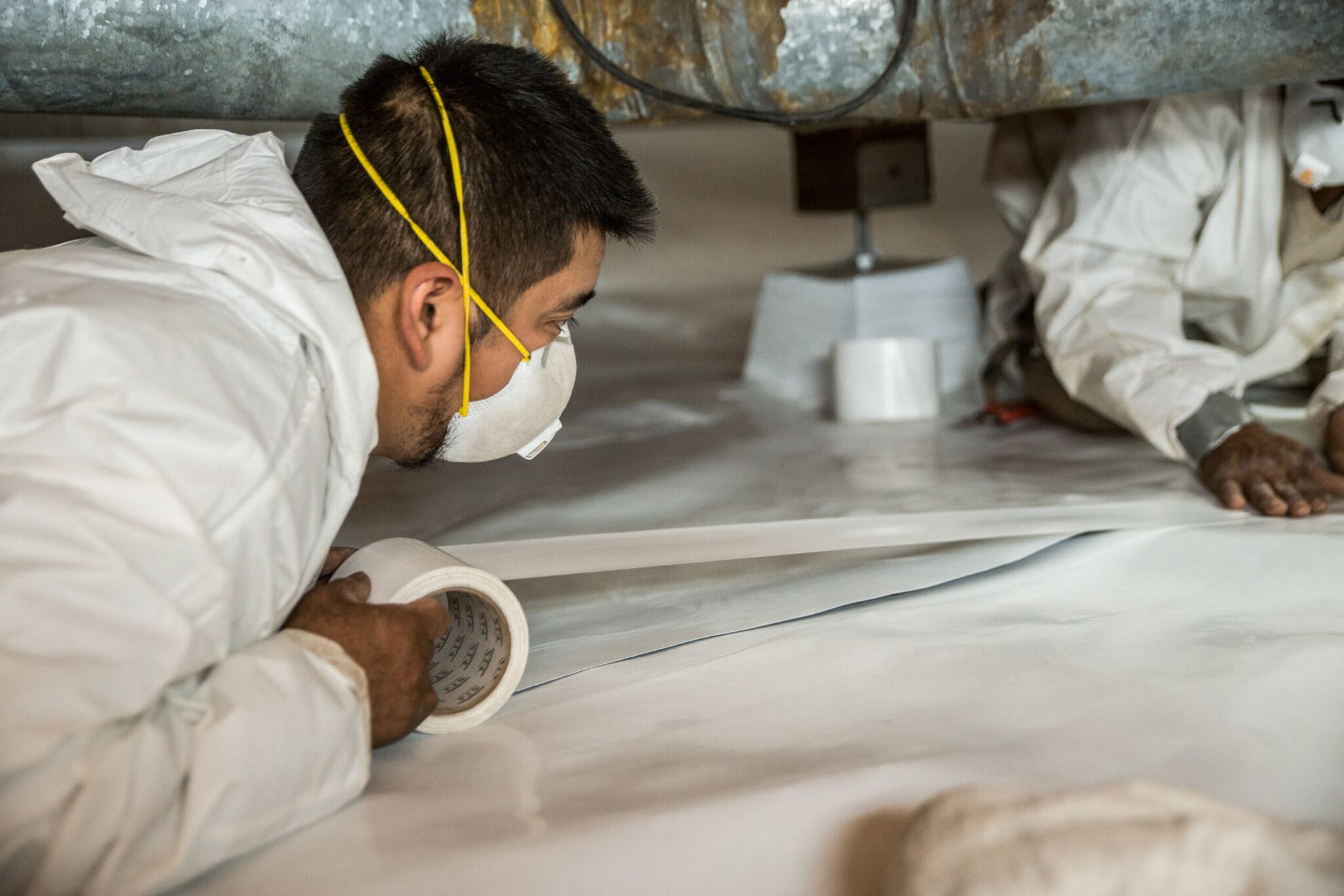Crawl pros professionals installing a crawl space encapsulation