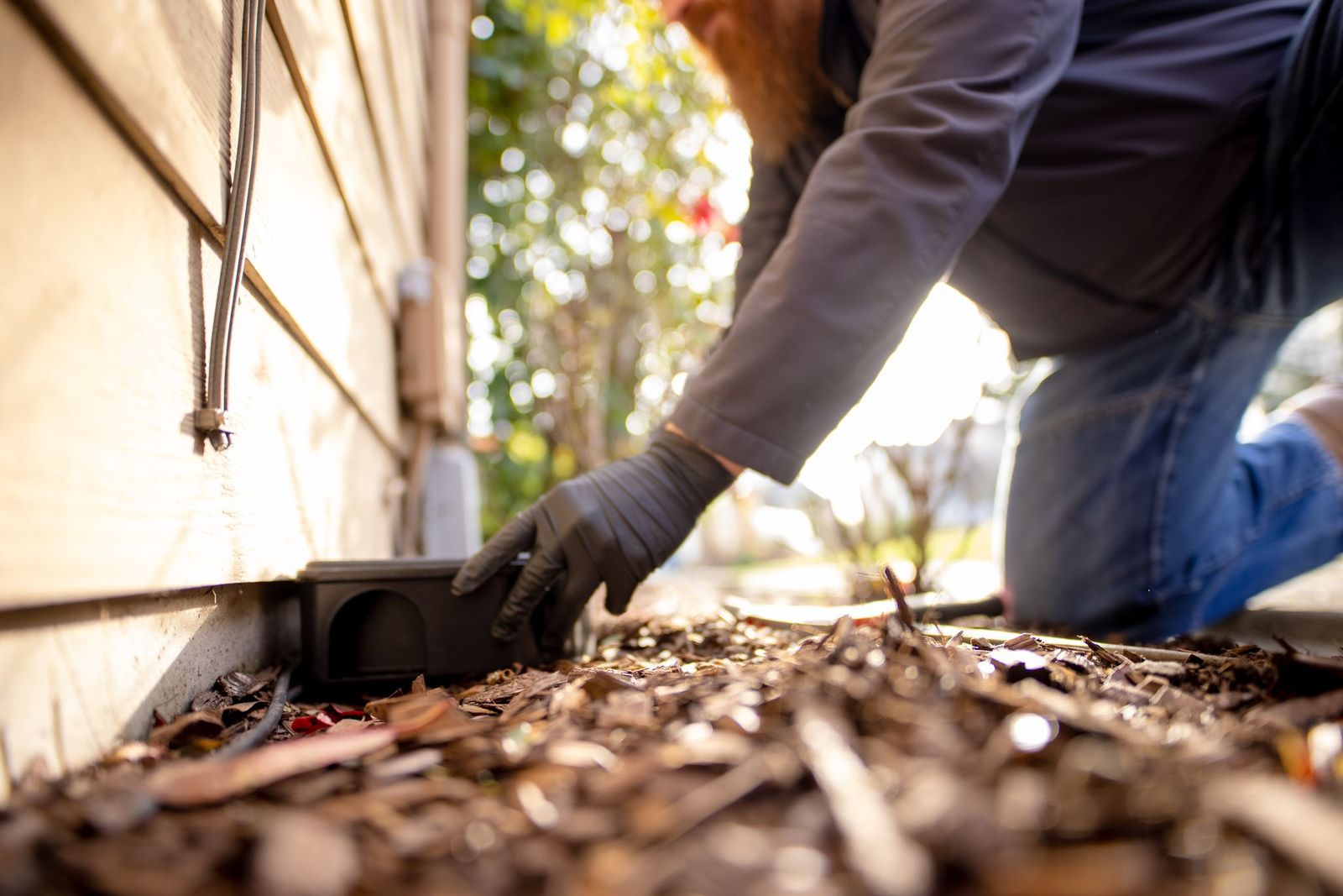 Crawl Pros professional setting up tools on the outside of a residential home