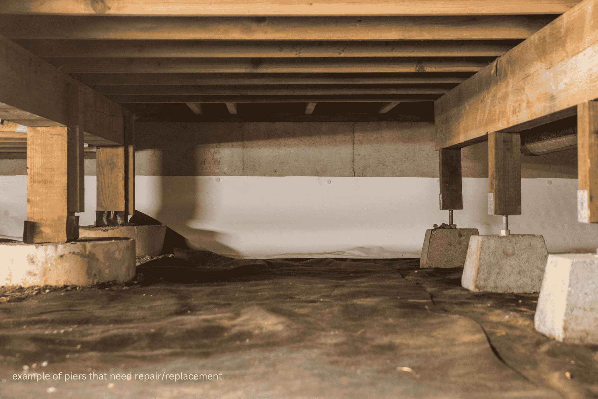 A crawlspace before a protective coating and cleanout are performed
